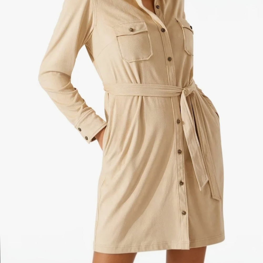 Belted Shirt Dress in Light Beige